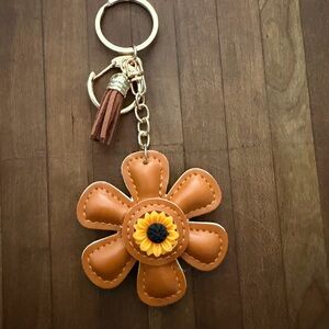 Tan Floral Keychain with Tassel